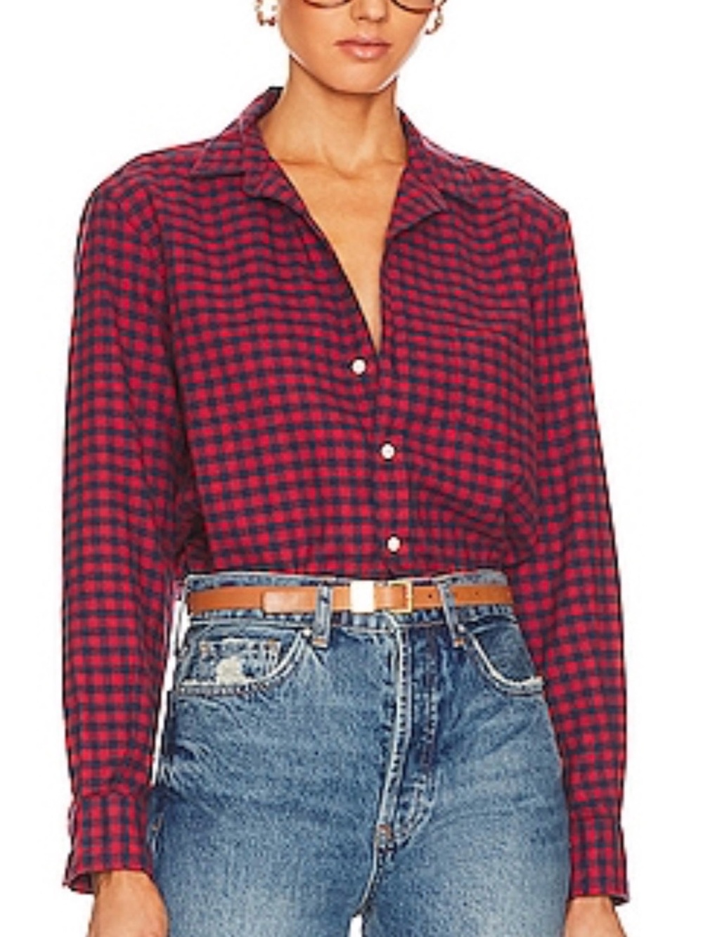 Frank & Eileen Women’s Barry Cotton Blue & Red Gingham Button Down Shirt Size M
